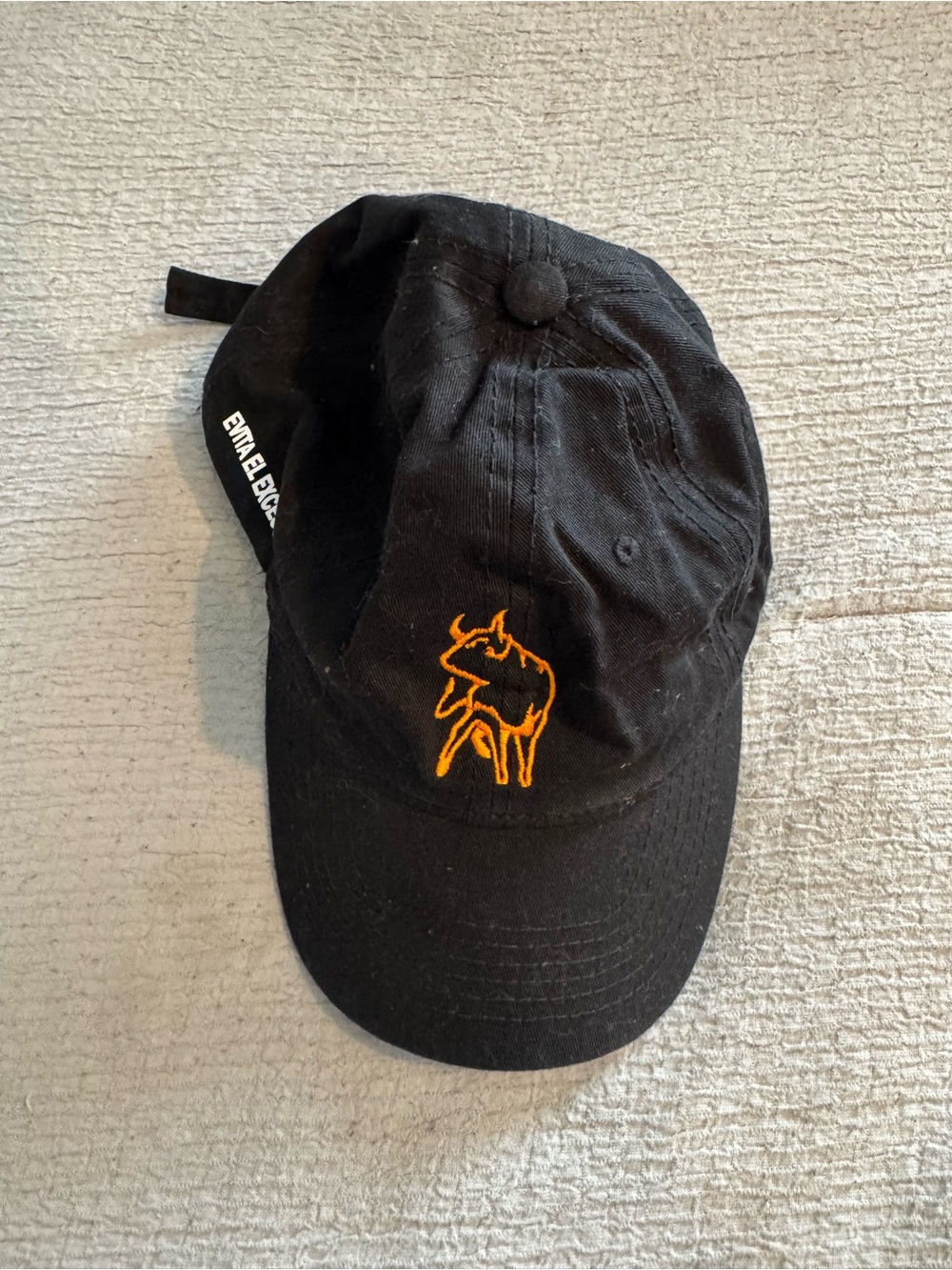 Woman’s Black Cap with Orange Bull Embroidery